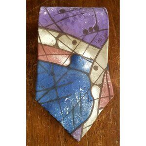 Zylos George Machado Blue Purple Tan Red Abstract Mens Necktie Tie 100% Silk 58"